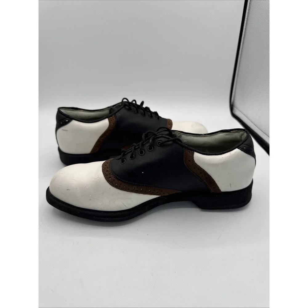 Knight Diamond Men's Golf Shoes Size 10 White Brown Leather Spiked
